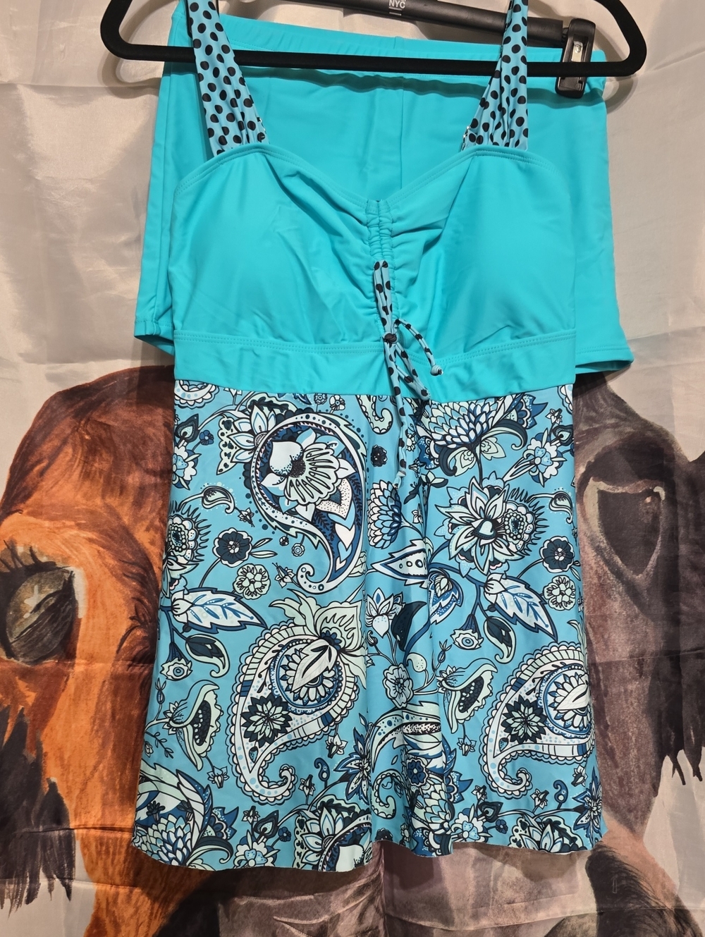 Turquoise Paisley Swimdress Bikini Top and Skirt Set